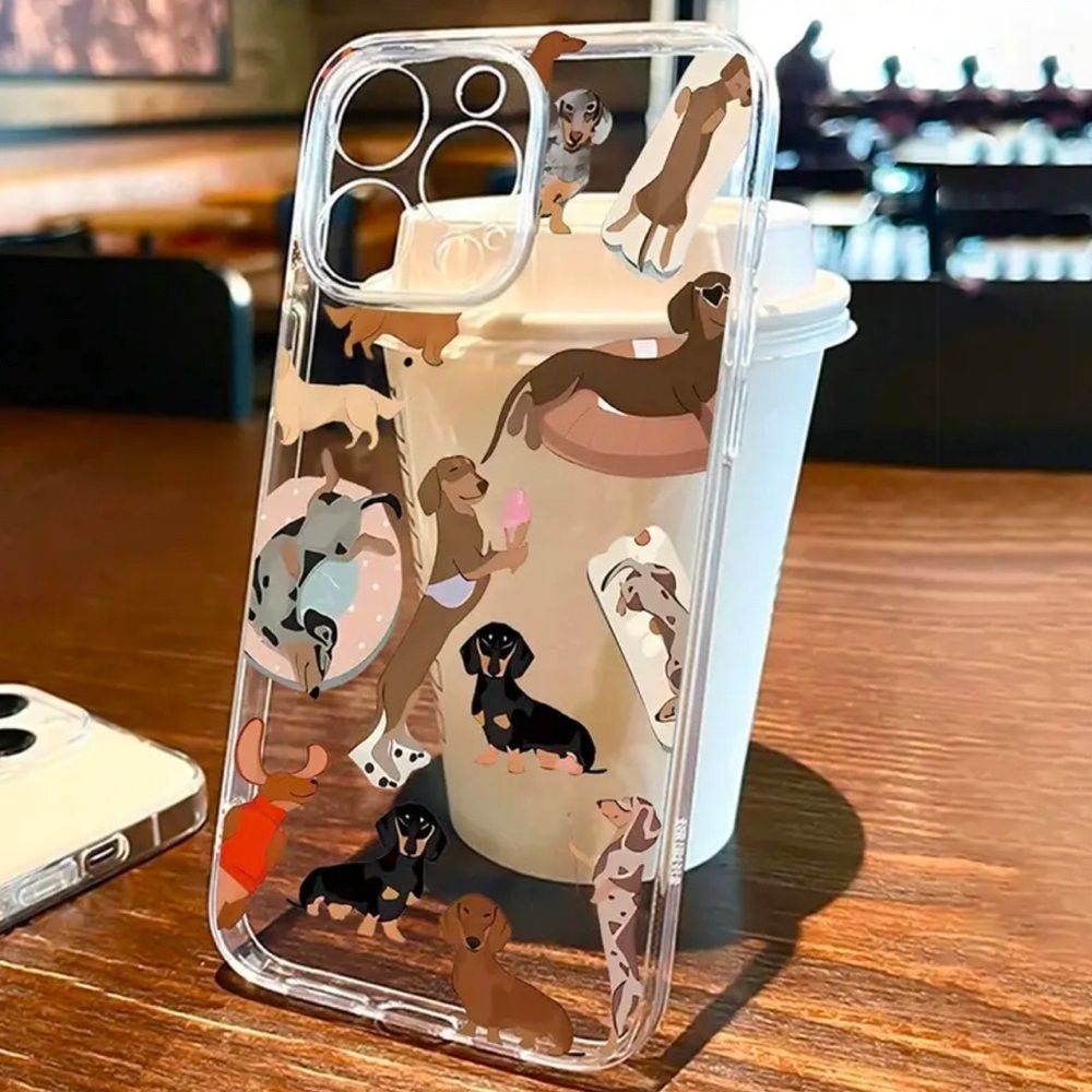Clear Dachshund Print Phone Case - Cute Dog Pattern in Brown & Black